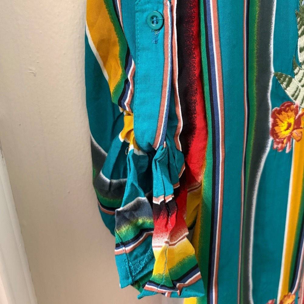 April Sky Embroidered Cactus Serape Stripe Maxi Shirt Dress Boho Western M - Picture 8 of 11